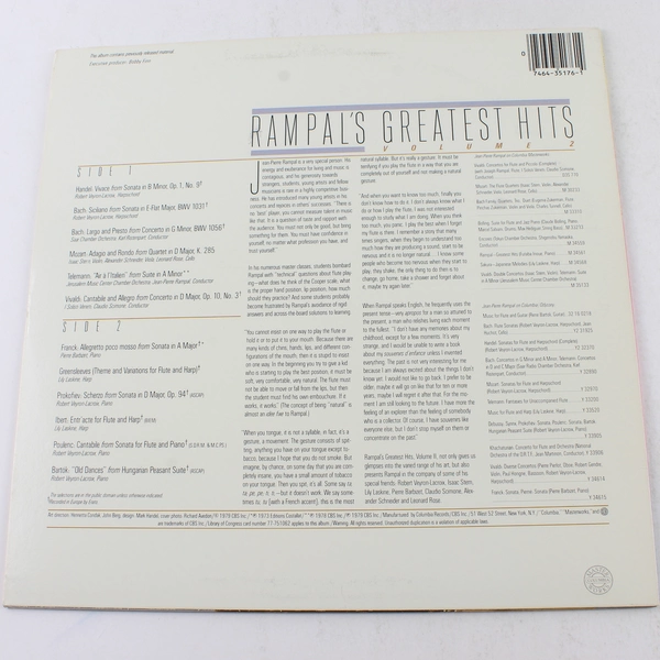 Rampal's Greatest Hits Vol 2 Vinyl Record 1979 M 35176 Good Condition