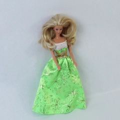Vintage Mattel Barbie Doll Blonde Blue Eyes Green Gold Dress Missing Shoe
