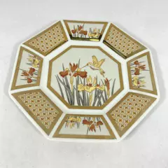 Octagon Shaped The Art of Chokin Brocade Hummingbird And Iris Plate 7.25 Inch