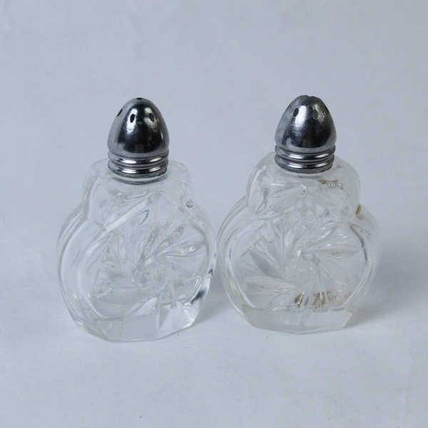 Vintage Pair of Heavy Cut Crystal Glass Salt and Pepper Shakers