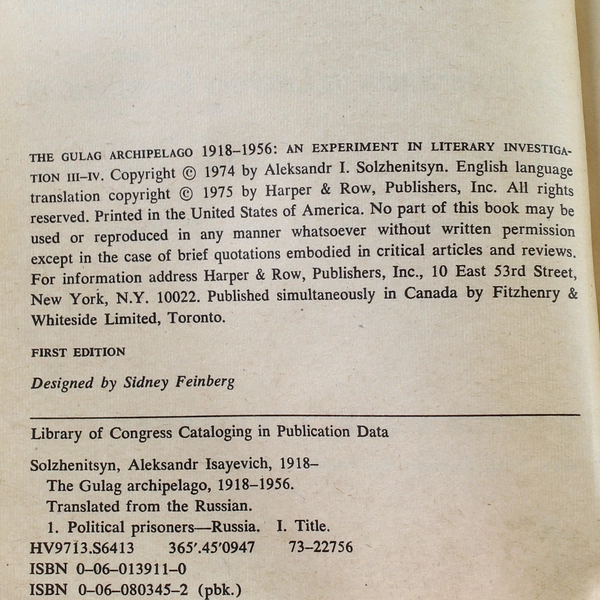The Gulag Archipelago Two Solzhenitsyn 1975 PB First Edition