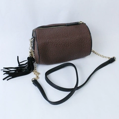 Luxury Divas Crossbody Bag Purse Brown Faux Leather Cylinder Small Tassel