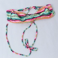 OP Junior's Halter Neck Bikini Top Size L 11/13 Neon Striped Nylon Spandex Swim