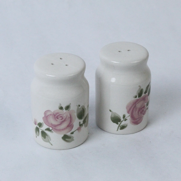 Roseland By Gibson Designs Ceramic Salt and Pepper Shakers Flat Top Vintage