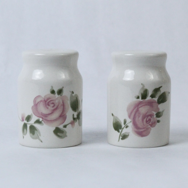 Roseland By Gibson Designs Ceramic Salt and Pepper Shakers Flat Top Vintage