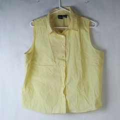 Basic Editions Shirt Top Women's Size XL Yellow Button Up Sleeveless Summer
