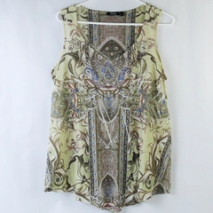 Apt 9 Shirt Top Women's Size L Yellow Green Paisley Beading Sleeveless Pullover