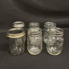 Lot of 6 Ball & Kerr Clear Pint Canning Jars Good Condition 2 with Rings