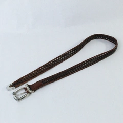 Vintage Fossil Brown Braided Leather Belt Women's Size Medium Mock Croc