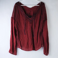 Vanilla Star Shirt Top Blouse Women's XXL Red Raw Hem Drawstring Long Sleeves
