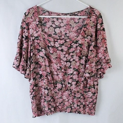 Maurices Shirt Top Blouse Women's XL Pink Black Floral Short Sleeves