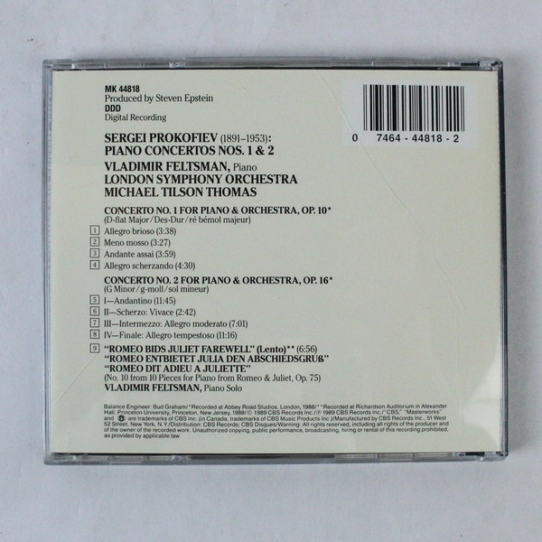 Prokofiev Piano Concertos Nos 1 and 2 Vladimir Feltsman Michael Thomas Audio CD
