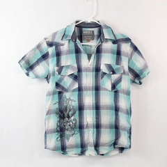 Drill Clothing Boys' Button-Up Shirt XL 18 White Teal Blue Pre-Owned