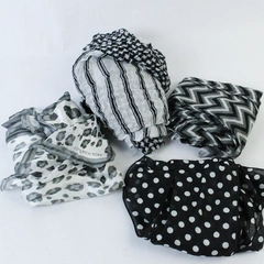 Lot of 4 Black White Gray Scarf Shawls Lightweight Dots Animal Pattern Stripes