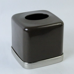 Tissue Holder Brown Metal With Chrome Trim Oval Opening 5 Inch Square Sturdy