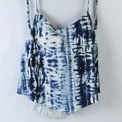 Time and Tru Swim Top Women's Plus Size 1X Tie Halter Style Blue White Tie-dye 