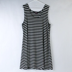  Salaam Shift Dress Women's XL Black White Striped Sleeveless USA Made