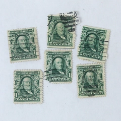 Lot of 6 Used Series 1902 Benjamin Franklin 1 Cent Green Postage Stamps
