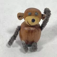 Vintage Wood Bead And Chenille Pipe Cleaner Monkey Pin Or Brooch