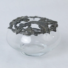 Vintage 1980s Metzke Pewter Hummingbird Glass Potpourri Dish 5.25"