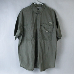 Columbia Men's Fishing Gear Shirt Size L Khaki Green Short Sleeve Pre-Owned