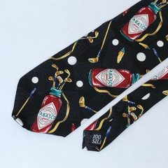 Tabasco and Golf Print Men's Pure Silk Tie Necktie 59 Inch Long Black