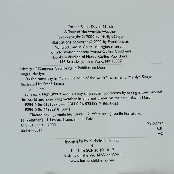 On the Same Day in March A Tour of the World's Weather by Marilyn Singer