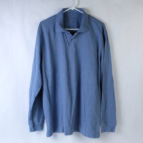 Van Heusen Polo Shirt Men's Size XL Blue Long Sleeves Collared Cotton Blend