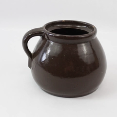 Vintage Brown Glaze Ceramic Bean Pot with Handle 5.5"