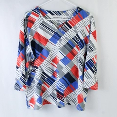 Alfred Dunner Shirt Top Women's Size XL White Blue Orange Short Sleeves