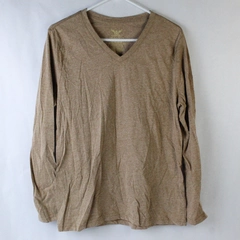 Faded Glory Shirt Top Women's Size XL Brown V Neck Long Sleeves Solid Pattern