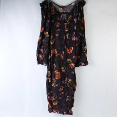 Terra & Sky Midi Dress Women's Plus Size 1X Purple Floral 3/4 Bell Sleeves