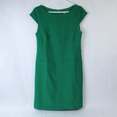 Vince Camuto Dress Women's Size 4 Green Solid Pattern Faux Pockets Cap Sleeves