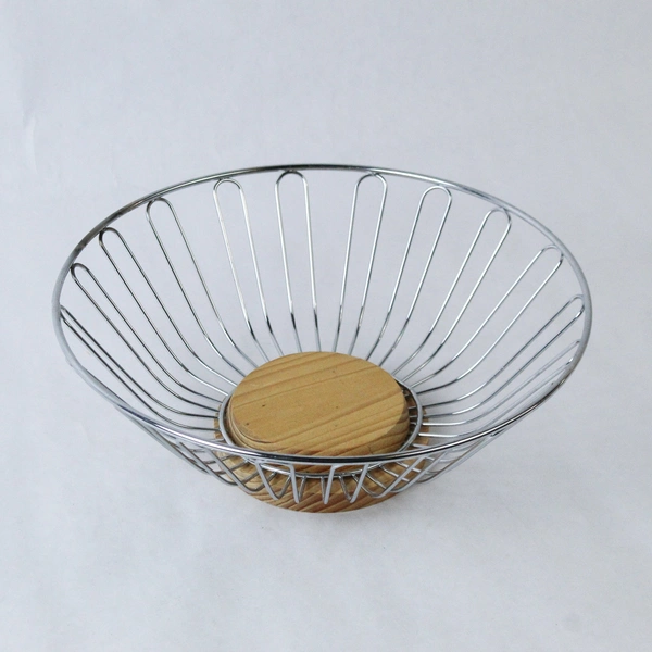 Vintage Wood And Wire Metal Serving Fruit Round Basket Home Decor