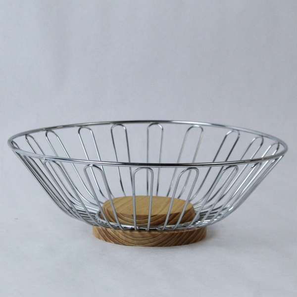 Vintage Wood And Wire Metal Serving Fruit Round Basket Home Decor