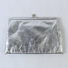 Vintage Jane Shilton Leather Clutch Silver Toned Handbag Purse Small Evening Bag
