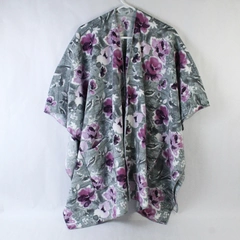 Homemade Fleece Body Wrap Robe Women's One Size Gray Purple Floral Pockets