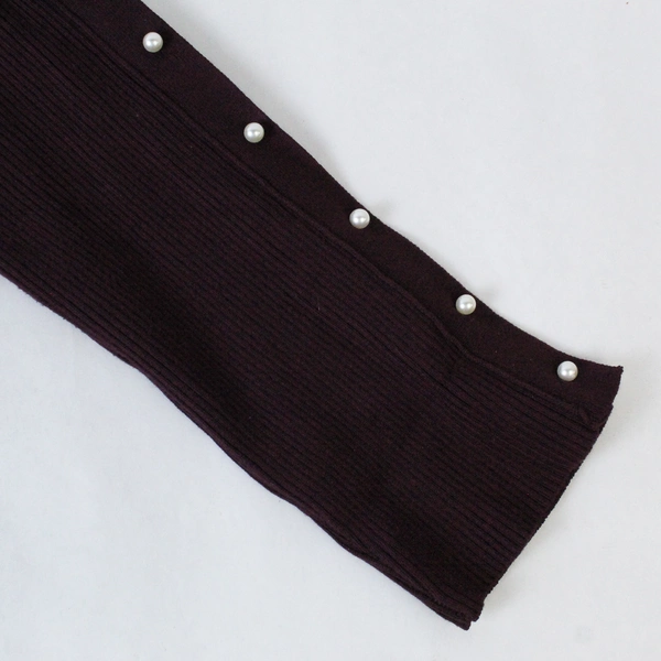 D & Co Sweater Women's Plus Size 1X Burgundy Faux Pearl Accent Long Sleeves
