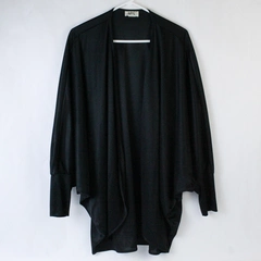 Malouf Cardigan Women's 13 Tall Black Semi Sheer Open Front 3/4 Sleeves