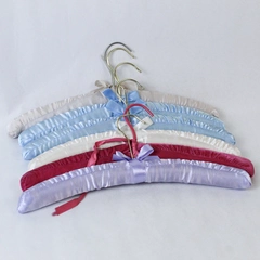 Lot of 6 Vintage Padded Satin Fabric Covered Clothes Hangers Pink Blue White