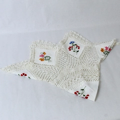 Vintage Handmade Crocheted Doily Embroidered Floral Accent Round Home Decor