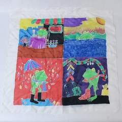 Silk Scarf Frogs Rectangle Multicolor Hand Painted Signed Derericaw 92