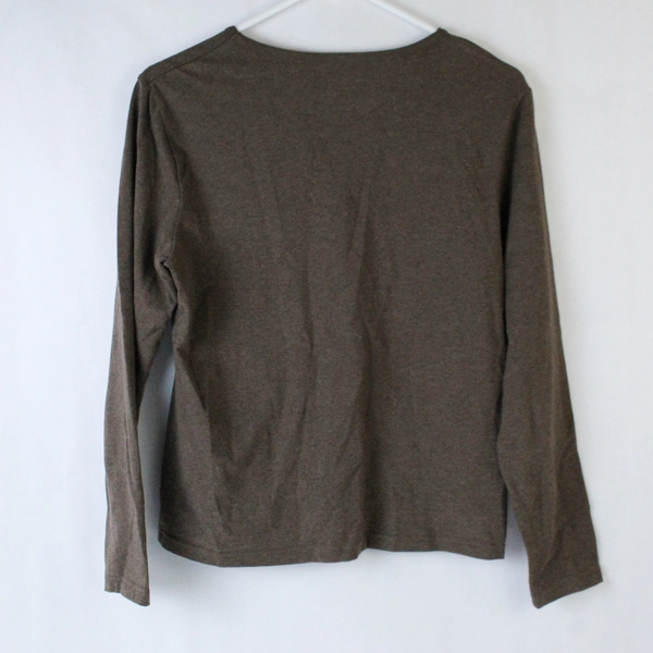 Great Northwest Brown Jersey Knit Long Sleeve Shirt Women's Sz M V Neck Top