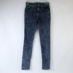 M & R High Waist Acid Wash Skinny Jeans Women's Size 3/4 Dark Blue Denim