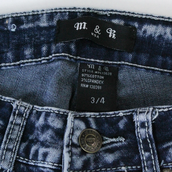 M & R High Waist Acid Wash Skinny Jeans Women's Size 3/4 Dark Blue Denim