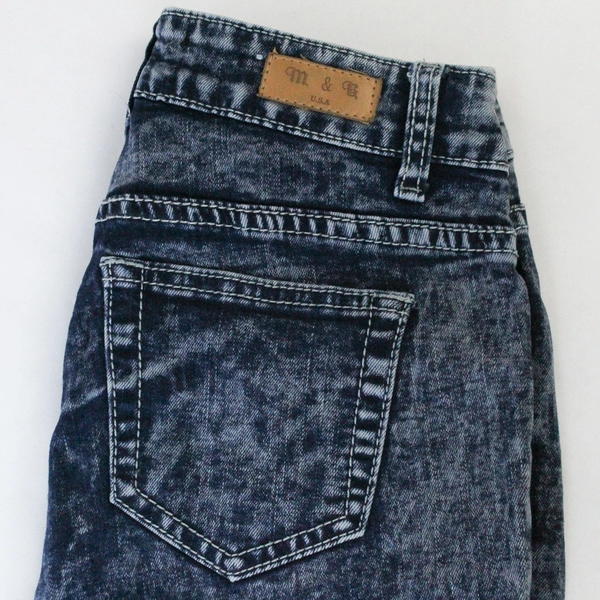 M & R High Waist Acid Wash Skinny Jeans Women's Size 3/4 Dark Blue Denim