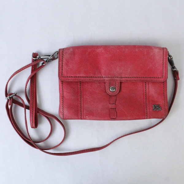 Vintage The Sak Pink Leather Crossbody Shoulder Bag Fold Over Handbag
