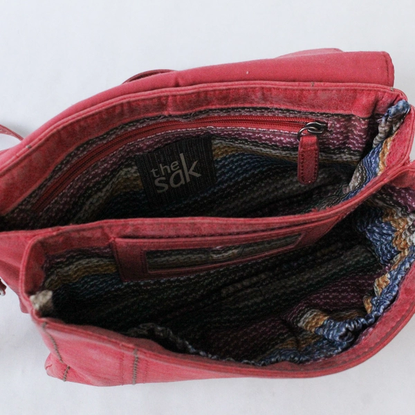 Vintage The Sak Pink Leather Crossbody Shoulder Bag Fold Over Handbag