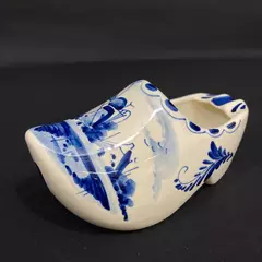 Vintage Delft Ceramic Clog Shoe Planter Windmill Pattern