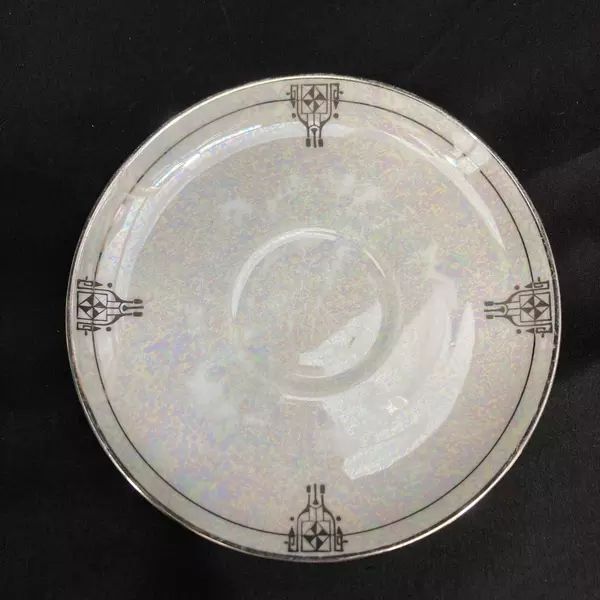 Set Of 8 Rosenthale Saucers Iridescent White Platinum Rim Art Deco Pattern